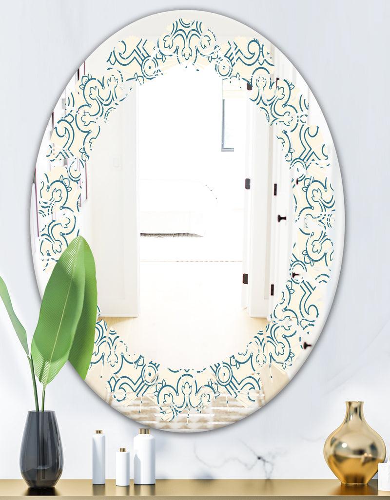 DesignQ Floral Retro Pattern IV - Modern Round Or Oval Wall Mirror - Leaves