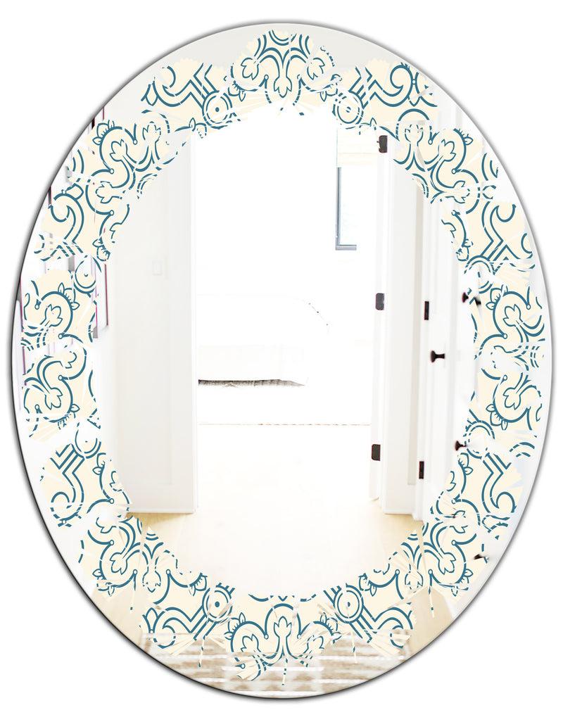 DesignQ Floral Retro Pattern IV - Modern Round Or Oval Wall Mirror - Leaves