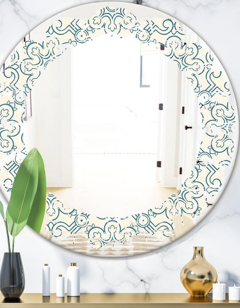 DesignQ Floral Retro Pattern IV - Modern Round or Oval Wall Mirror - Leaves