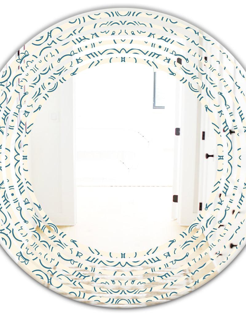 DesignQ Floral Retro Pattern IV - Modern Round Or Oval Wall Mirror - Wave