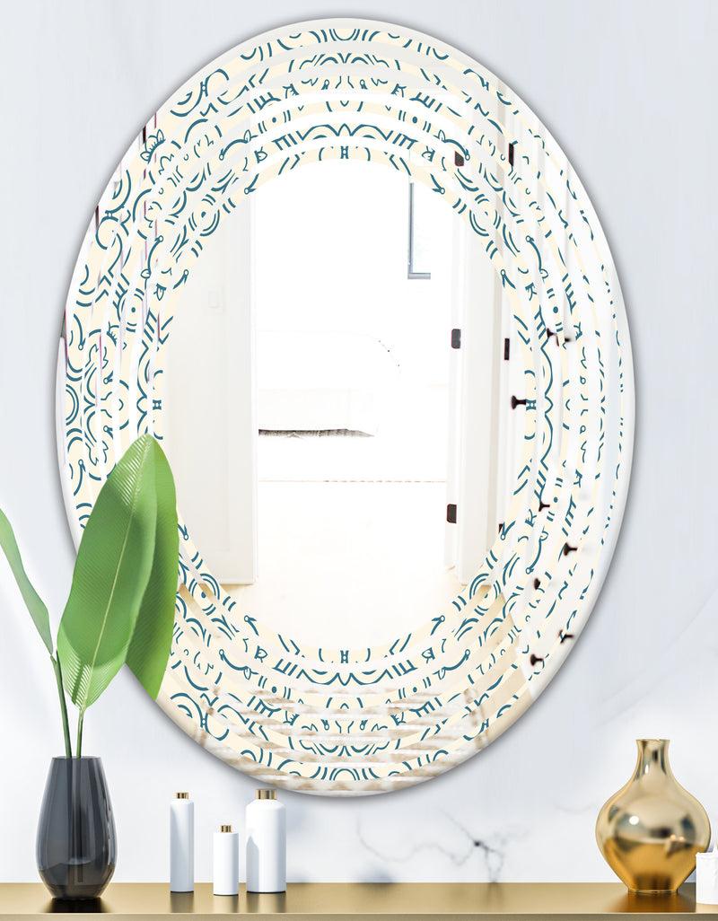 DesignQ Floral Retro Pattern IV - Modern Round Or Oval Wall Mirror - Wave