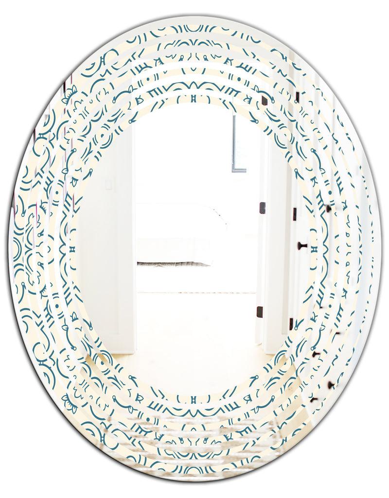 DesignQ Floral Retro Pattern IV - Modern Round Or Oval Wall Mirror - Wave