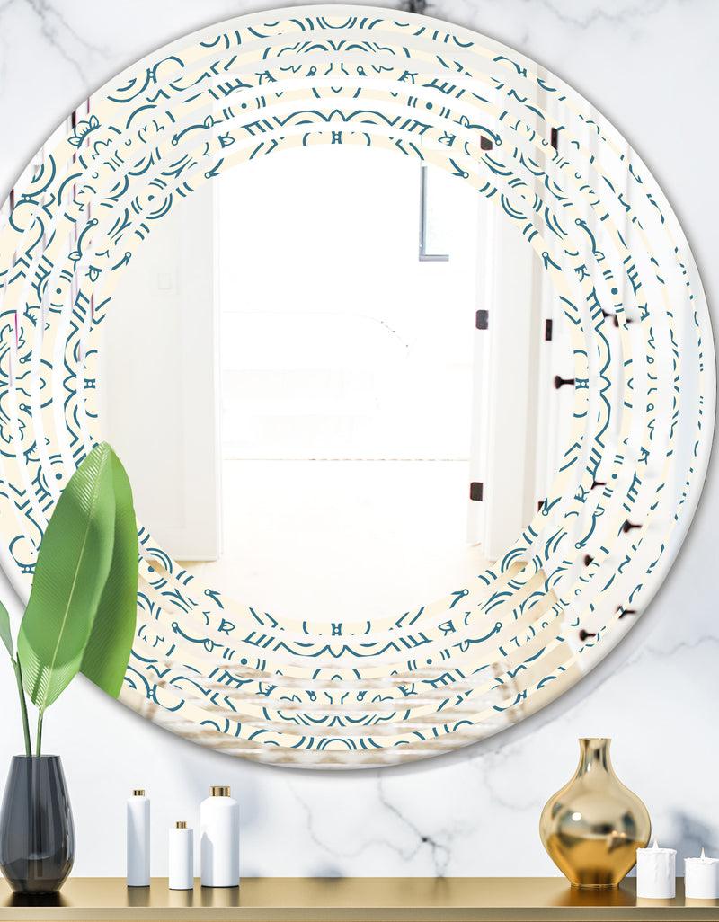 DesignQ Floral Retro Pattern IV - Modern Round or Oval Wall Mirror - Wave