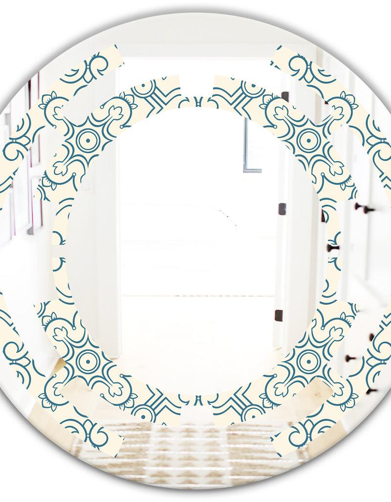 DesignQ Floral Retro Pattern IV - Modern Round Or Oval Wall Mirror - Space