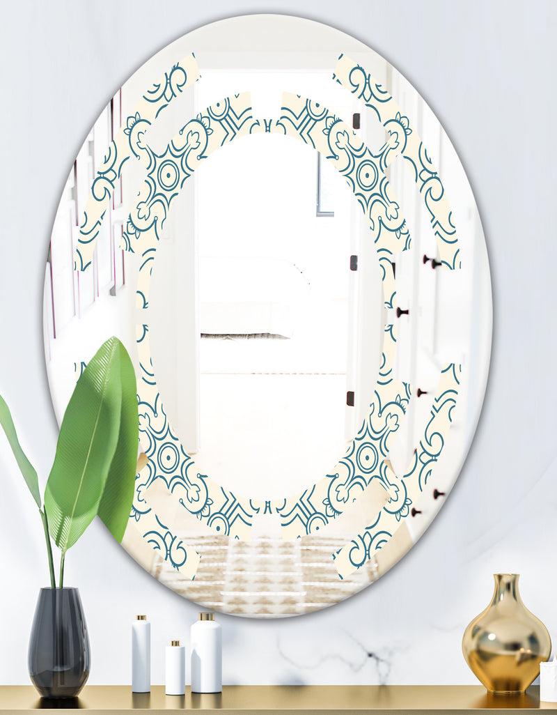 DesignQ Floral Retro Pattern IV - Modern Round Or Oval Wall Mirror - Space