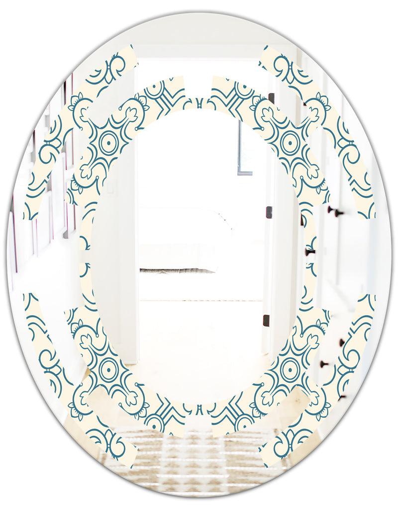 DesignQ Floral Retro Pattern IV - Modern Round Or Oval Wall Mirror - Space
