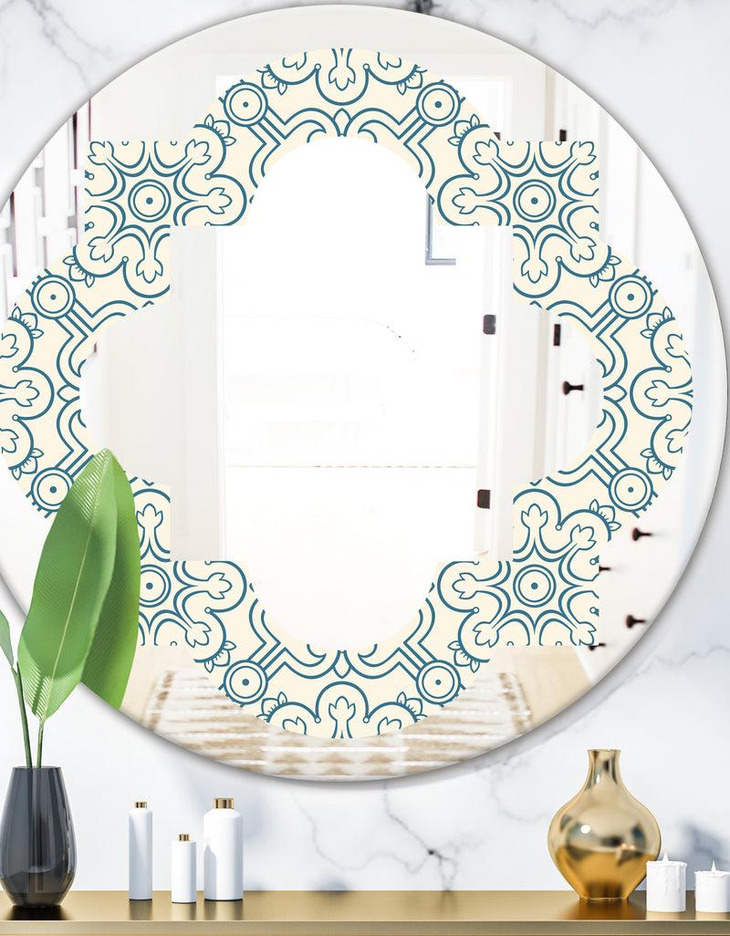 DesignQ Floral Retro Pattern IV - Modern Round or Oval Wall Mirror - Quatrefoil