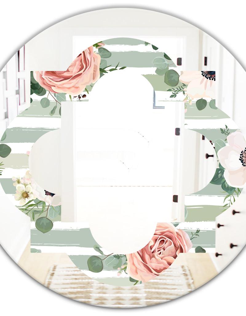 DesignQ Floral Retro Pattern V - Cottage Round Or Oval Wall Mirror - Quatrefoil