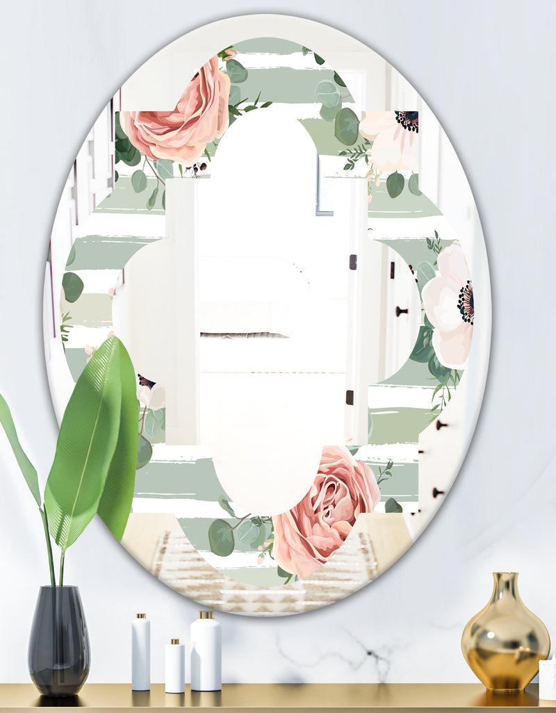 DesignQ Floral Retro Pattern V - Cottage Round Or Oval Wall Mirror - Quatrefoil