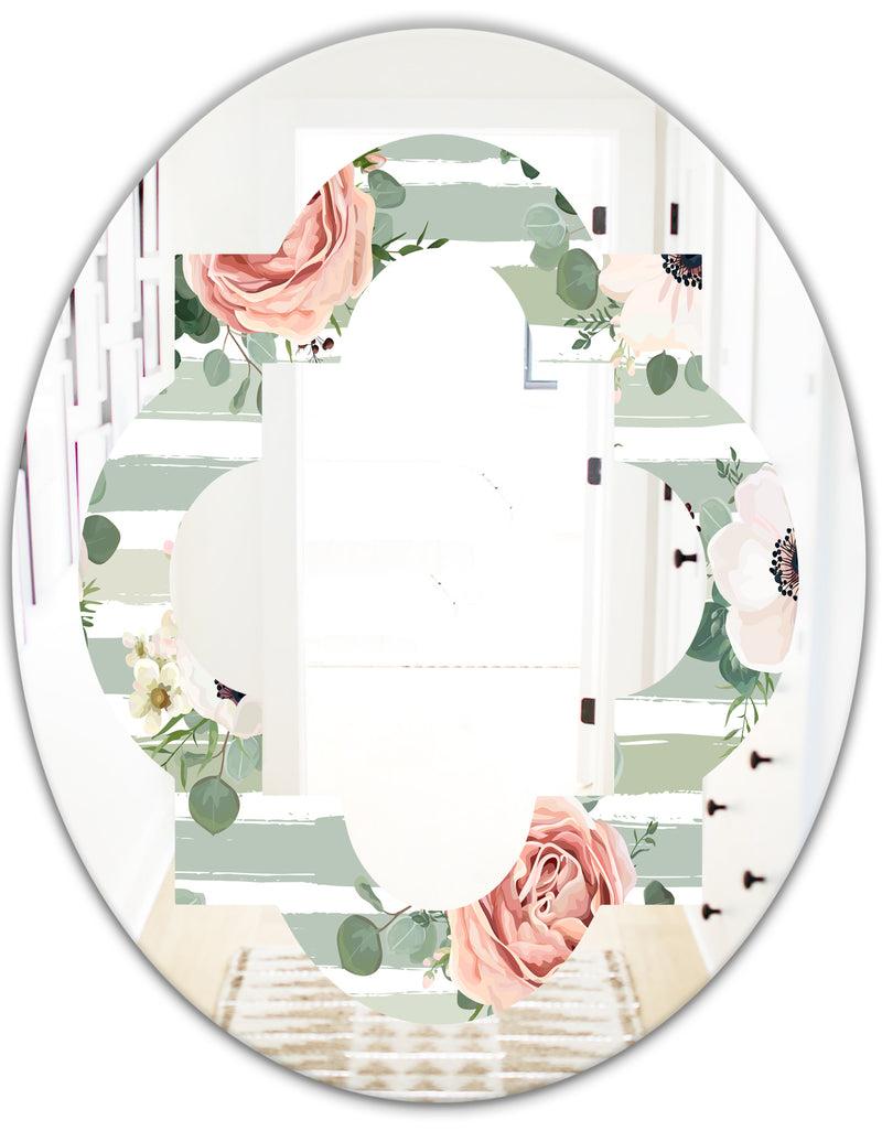 DesignQ Floral Retro Pattern V - Cottage Round Or Oval Wall Mirror - Quatrefoil