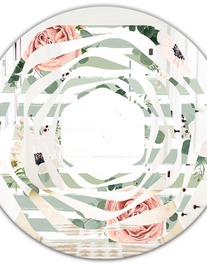 DesignQ Floral Retro Pattern V - Cottage Round Or Oval Wall Mirror - Whirl