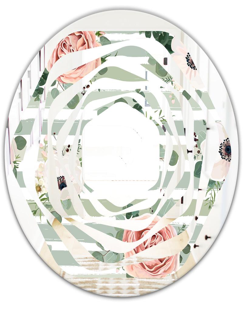 DesignQ Floral Retro Pattern V - Cottage Round Or Oval Wall Mirror - Whirl