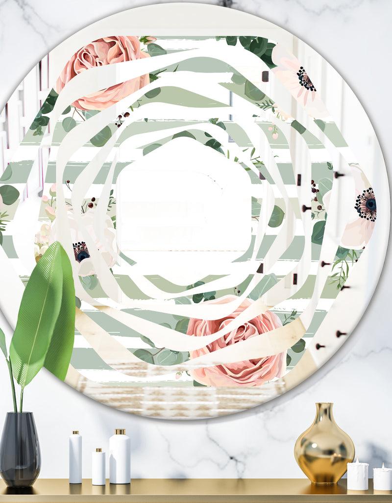 DesignQ Floral Retro Pattern V - Cottage Round or Oval Wall Mirror - Whirl