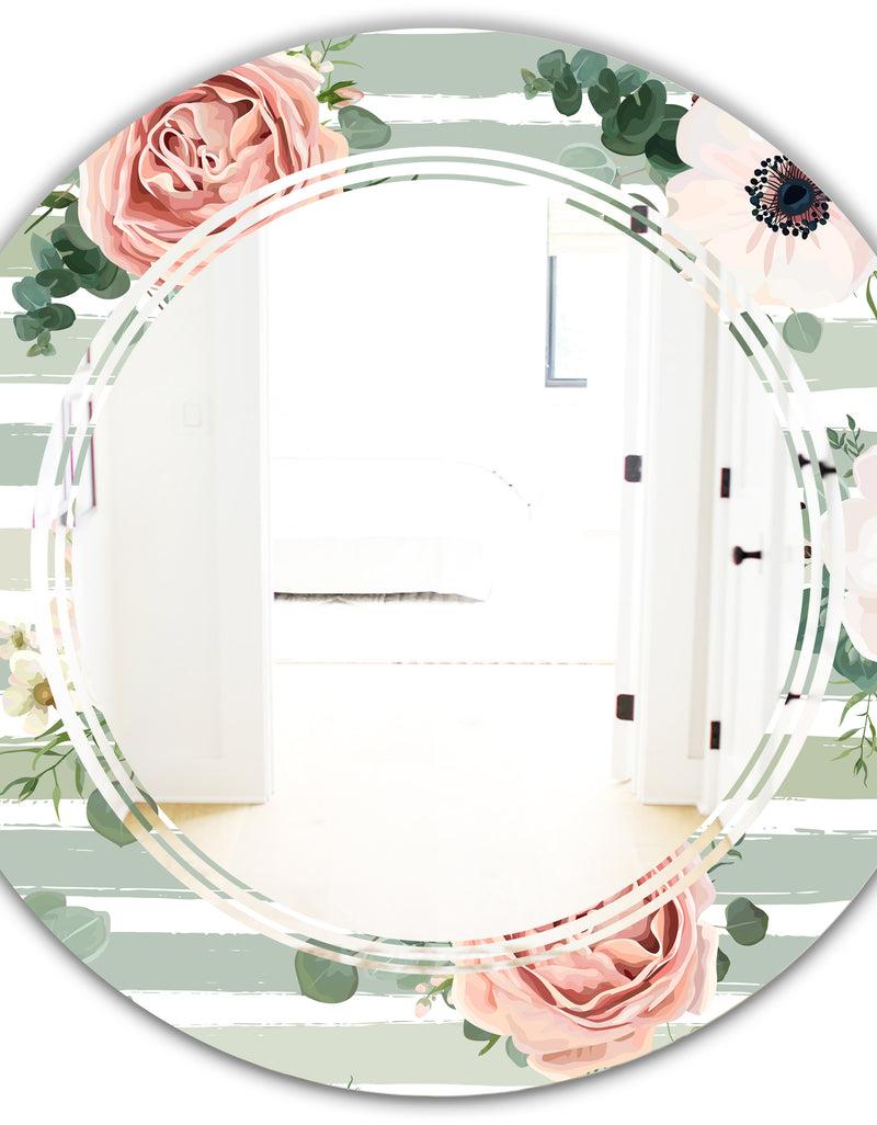 DesignQ Floral Retro Pattern V - Cottage Round Or Oval Wall Mirror - Triple C
