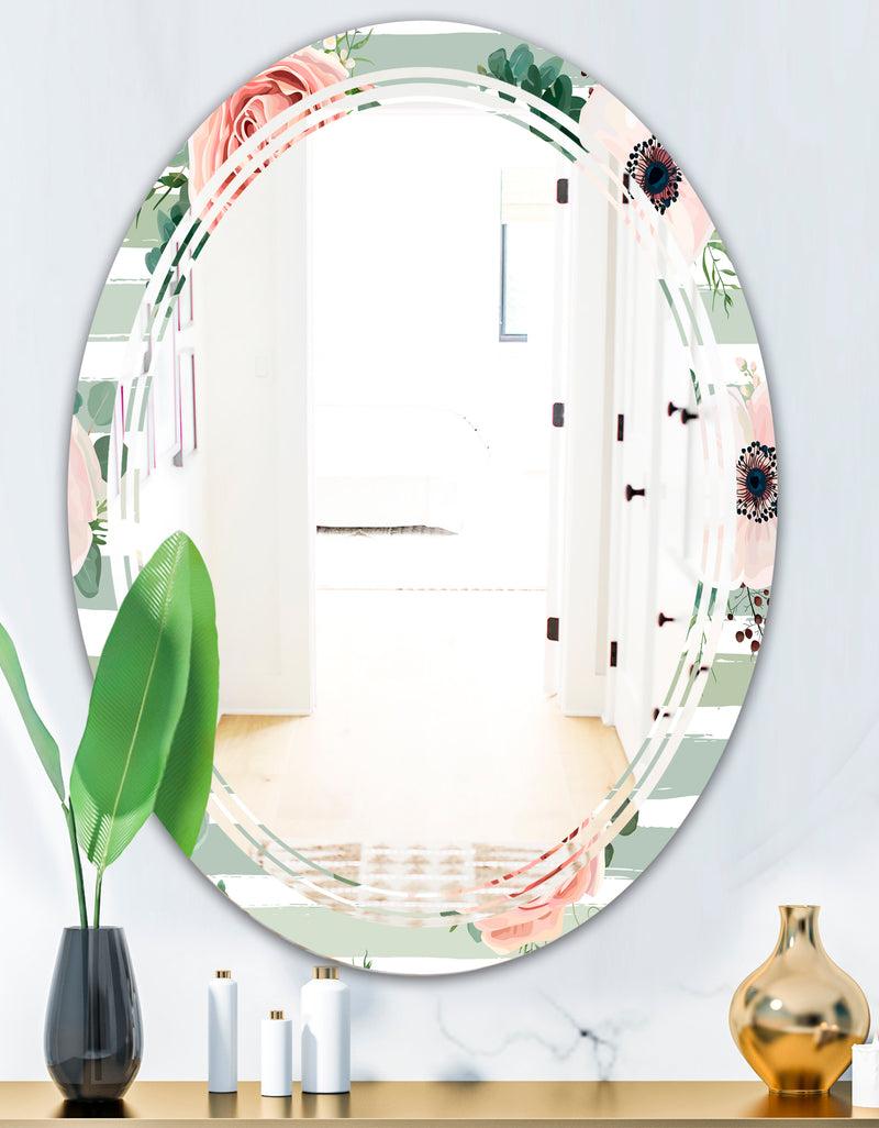 DesignQ Floral Retro Pattern V - Cottage Round Or Oval Wall Mirror - Triple C