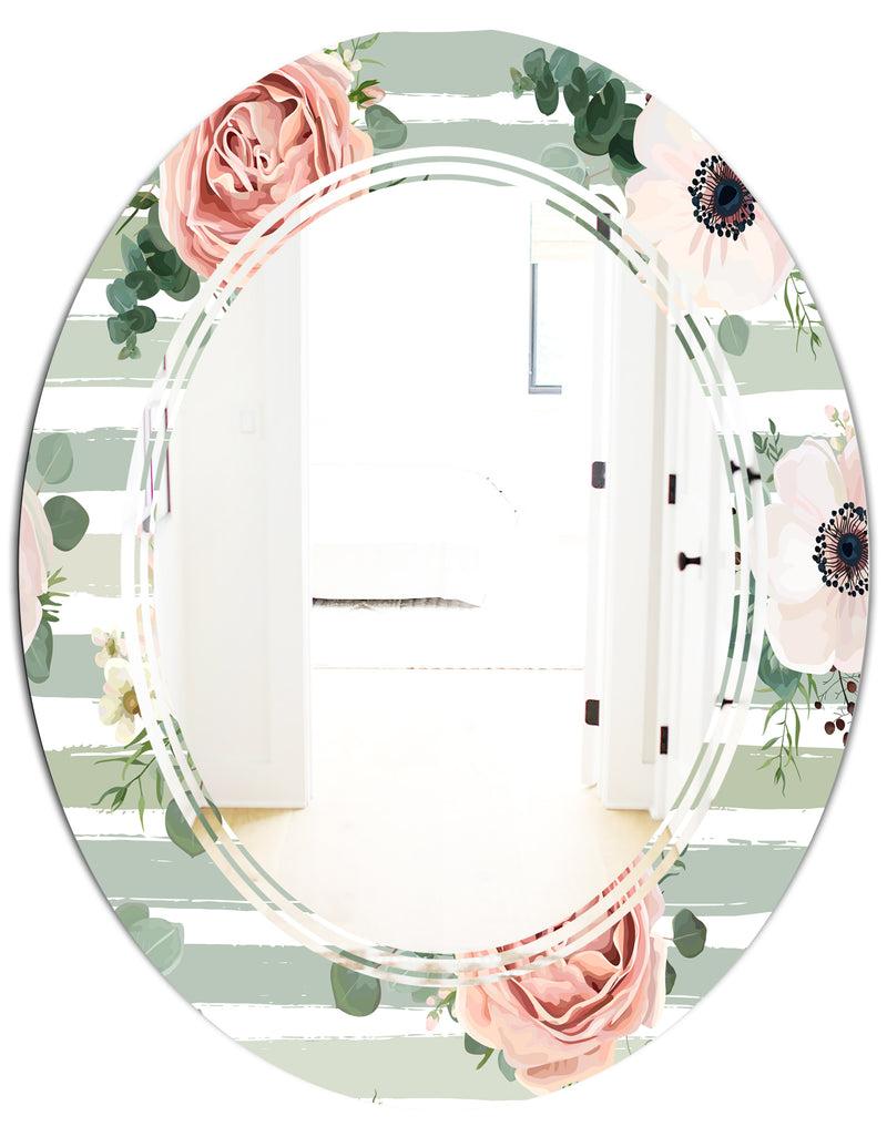 DesignQ Floral Retro Pattern V - Cottage Round Or Oval Wall Mirror - Triple C