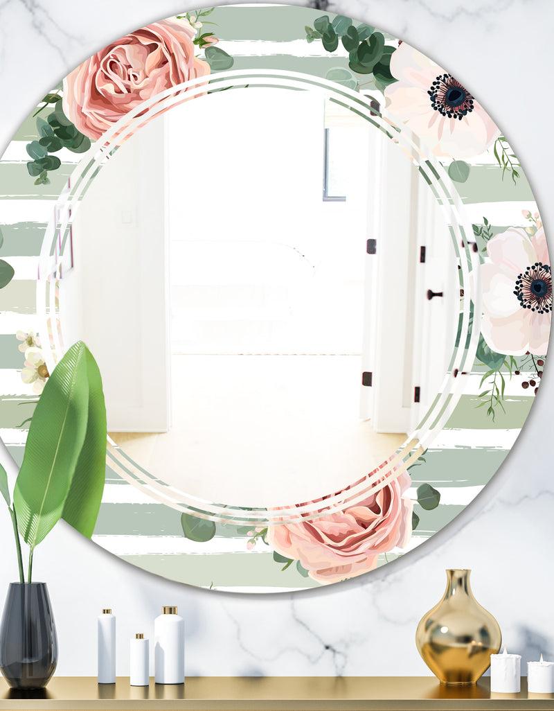 DesignQ Floral Retro Pattern V - Cottage Round or Oval Wall Mirror - Triple C