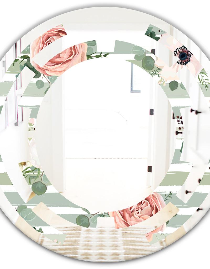 DesignQ Floral Retro Pattern V - Cottage Round Or Oval Wall Mirror - Space