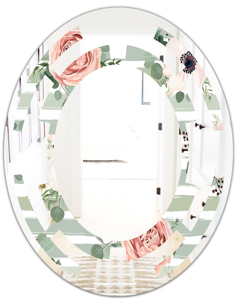 DesignQ Floral Retro Pattern V - Cottage Round Or Oval Wall Mirror - Space
