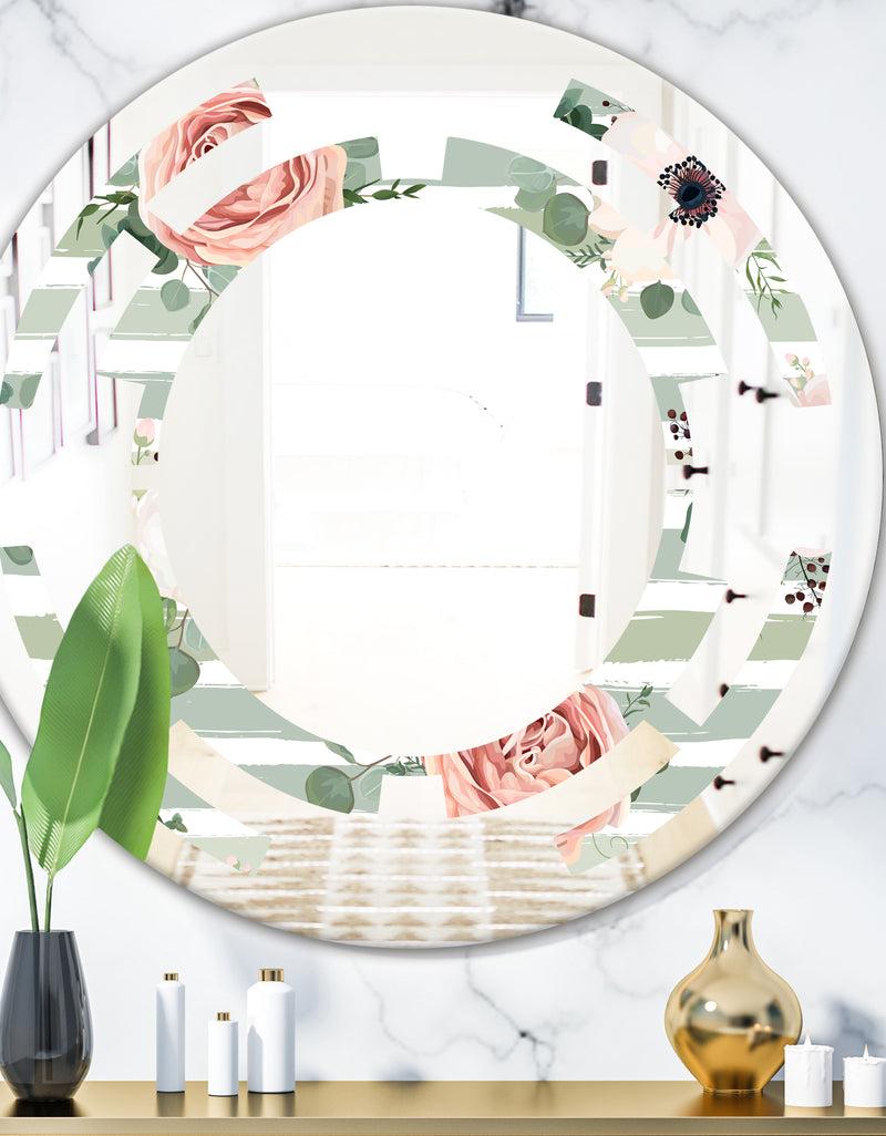 DesignQ Floral Retro Pattern V - Cottage Round or Oval Wall Mirror - Space