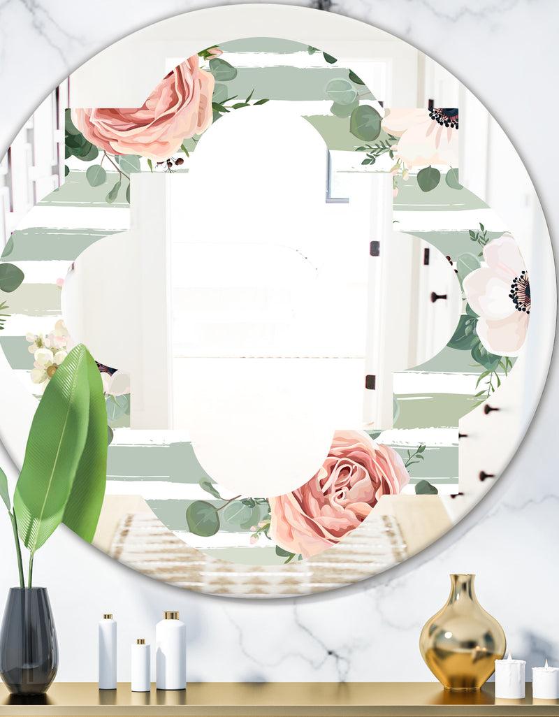 DesignQ Floral Retro Pattern V - Cottage Round or Oval Wall Mirror - Quatrefoil