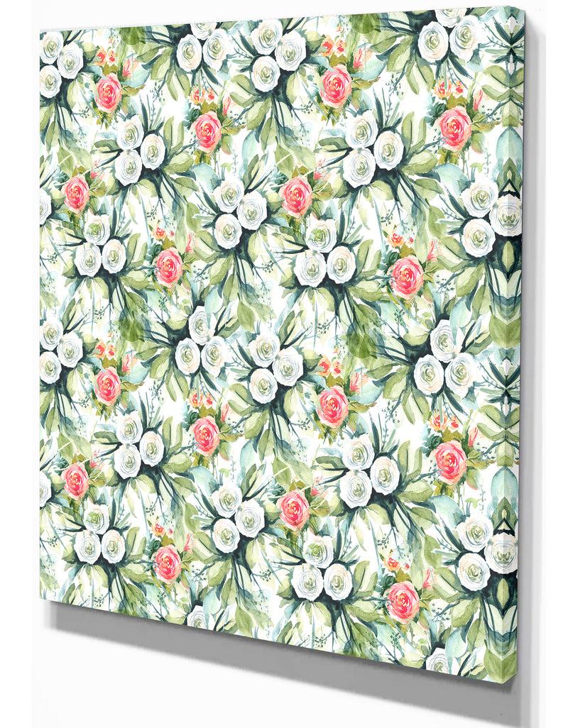 DesignQ Floral Seamless Pattern Flower Background - Floral Painting Print On Wrapped Canvas