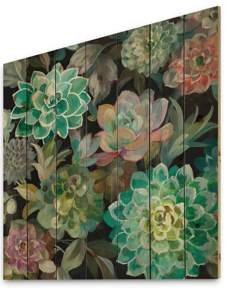 DesignQ Floral Succulents - Traditional Print On Natural Pine Wood