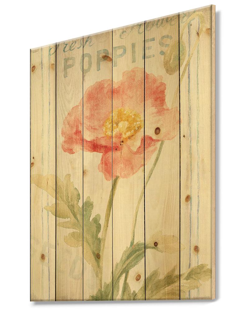 DesignQ Floursack Florals IV - Cottage Print On Natural Pine Wood