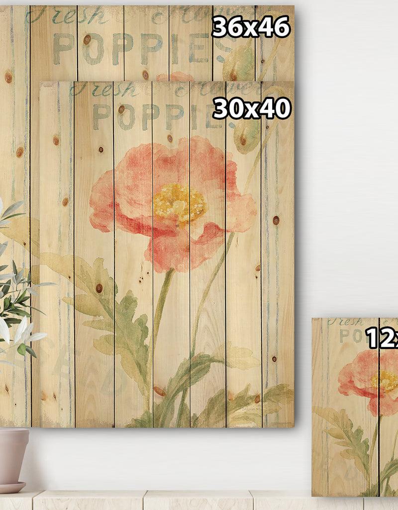 DesignQ Floursack Florals IV - Cottage Print On Natural Pine Wood