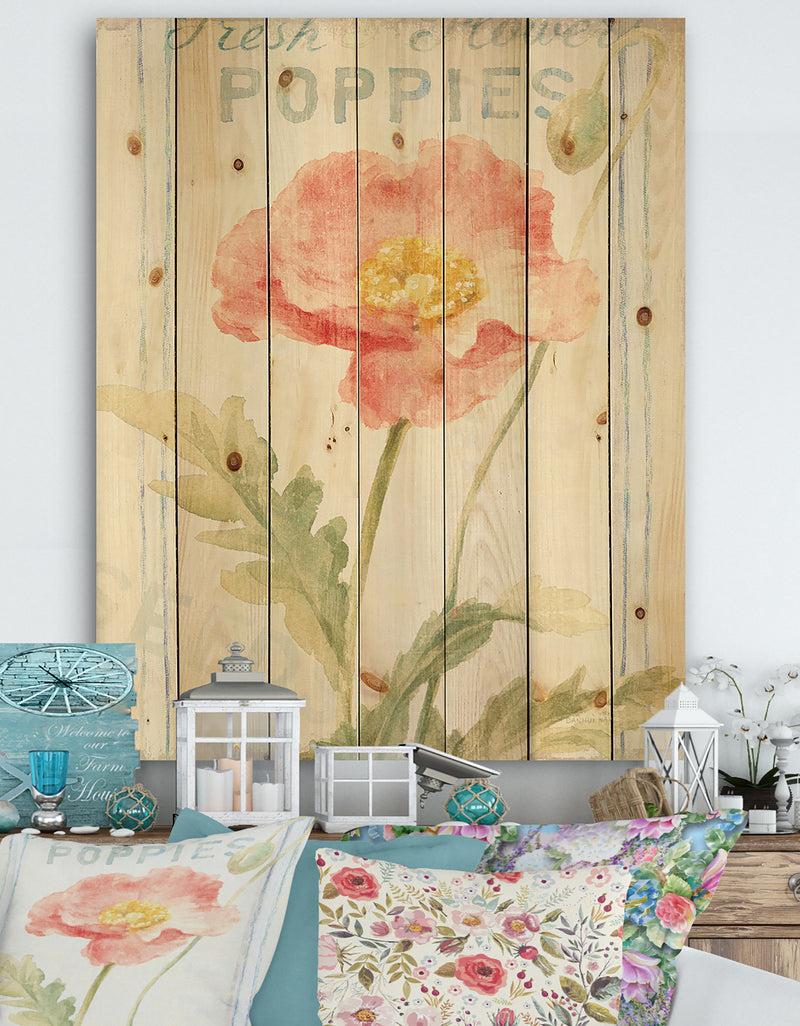 DesignQ Floursack Florals IV - Cottage Print on Natural Pine Wood