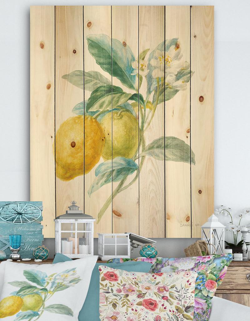 DesignQ Floursack Lemon II - Cabin & Lodge Print on Natural Pine Wood