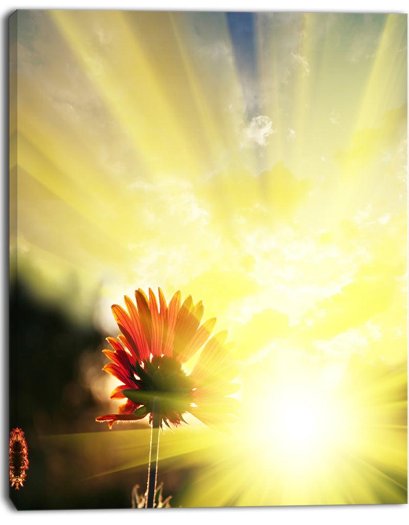DesignQ Flower Against Bright Yellow Sunset - Modern Flower Canvas Art Print