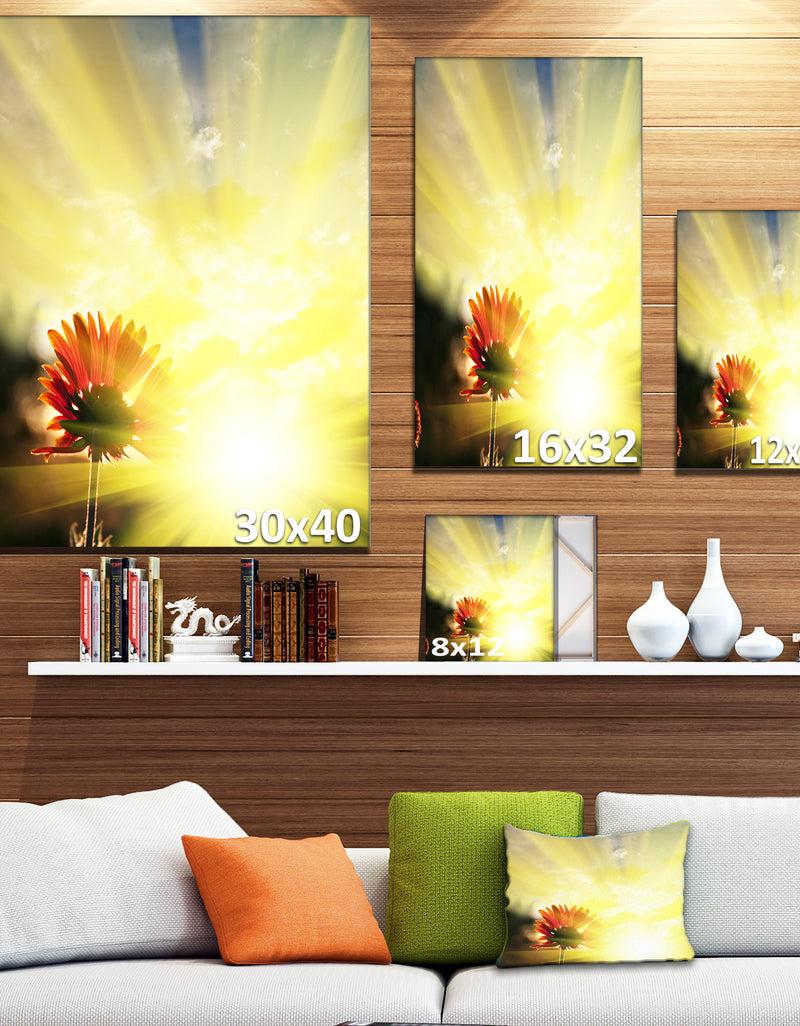 DesignQ Flower Against Bright Yellow Sunset - Modern Flower Canvas Art Print