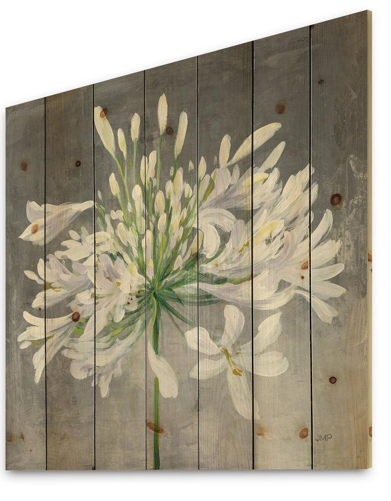 DesignQ Flower Cleome Splash I - Traditional Floral Print On Natural Pine Wood