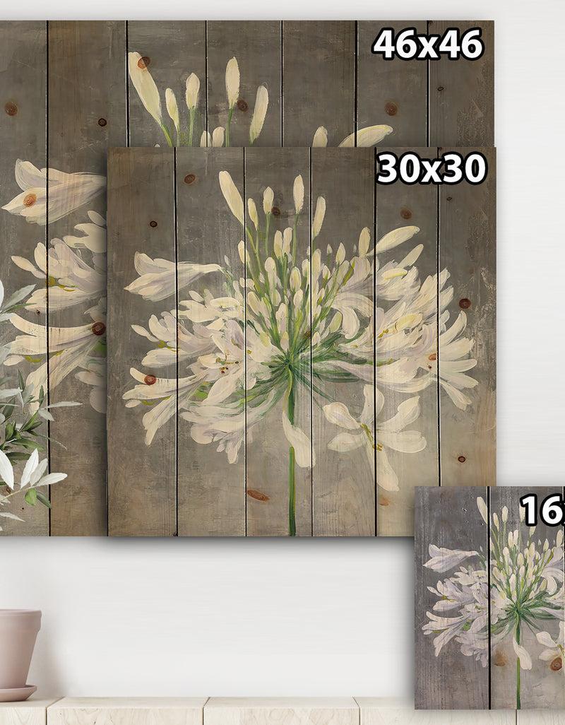 DesignQ Flower Cleome Splash I - Traditional Floral Print On Natural Pine Wood