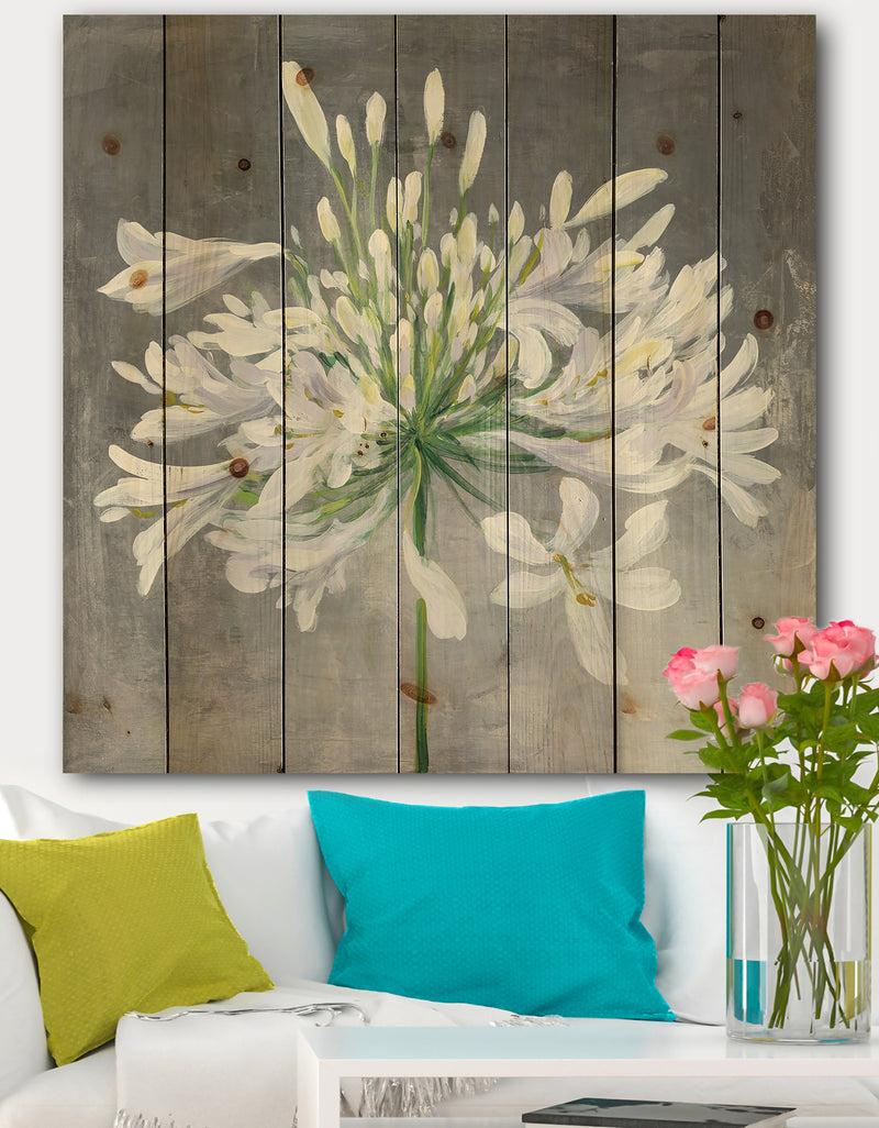 DesignQ Flower Cleome Splash I - Traditional Floral Print on Natural Pine Wood