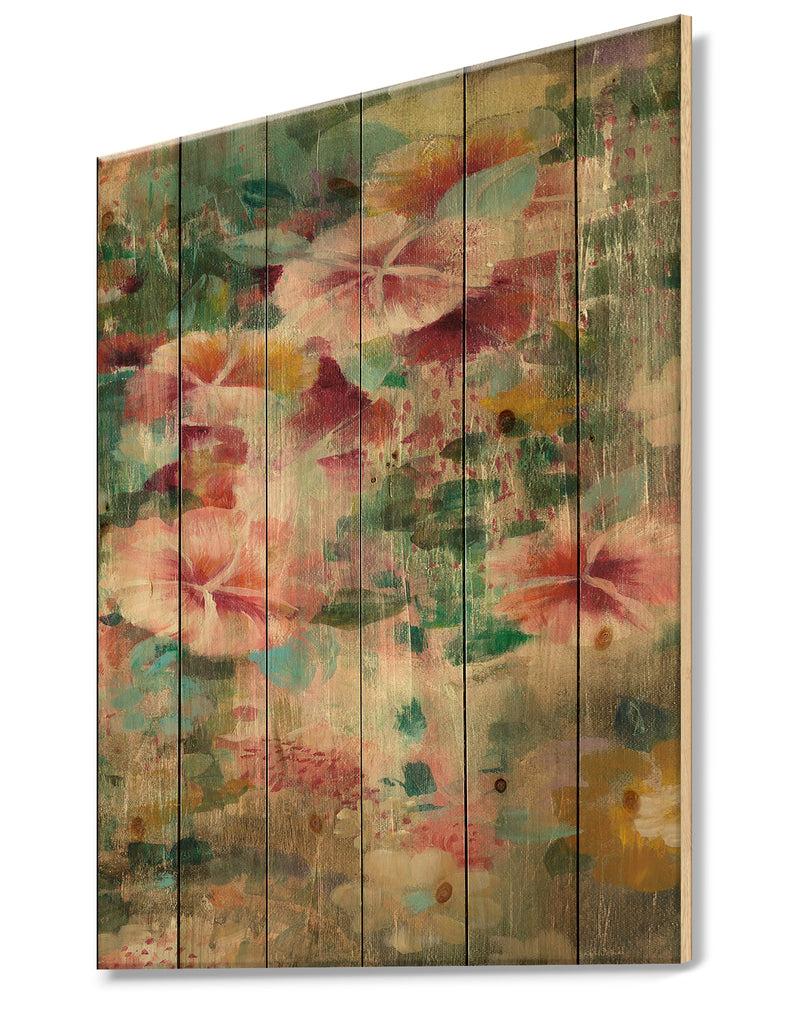 DesignQ Flower Shower III - Cabin & Lodge Print On Natural Pine Wood