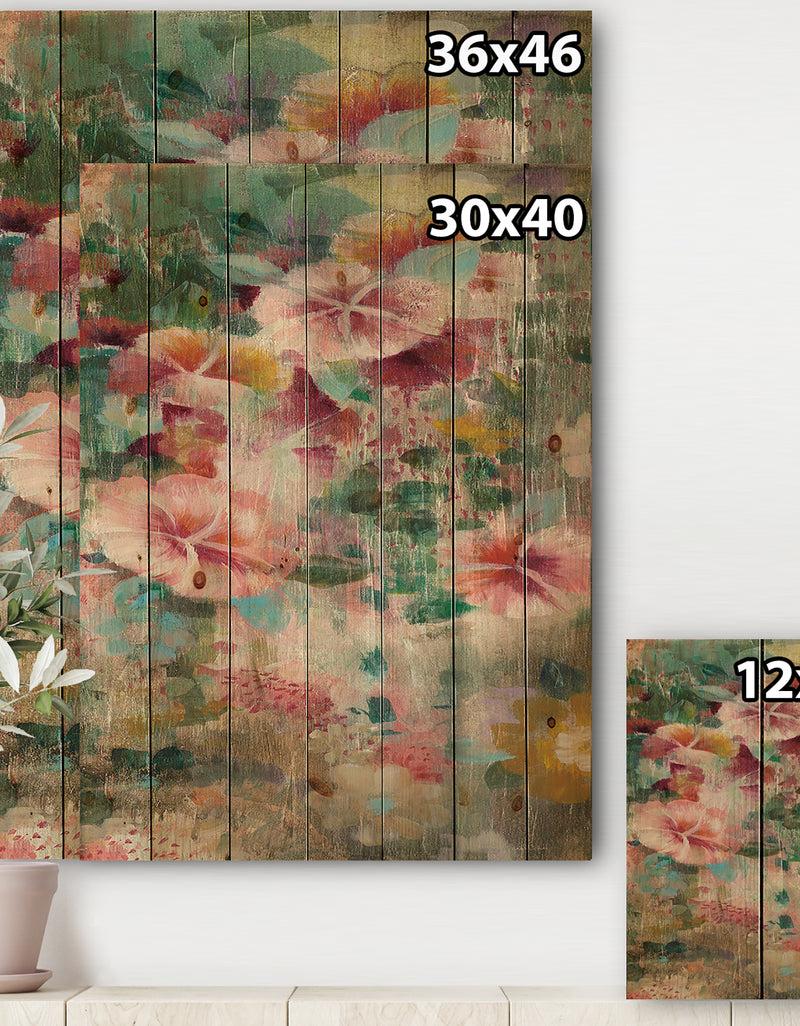DesignQ Flower Shower III - Cabin & Lodge Print On Natural Pine Wood