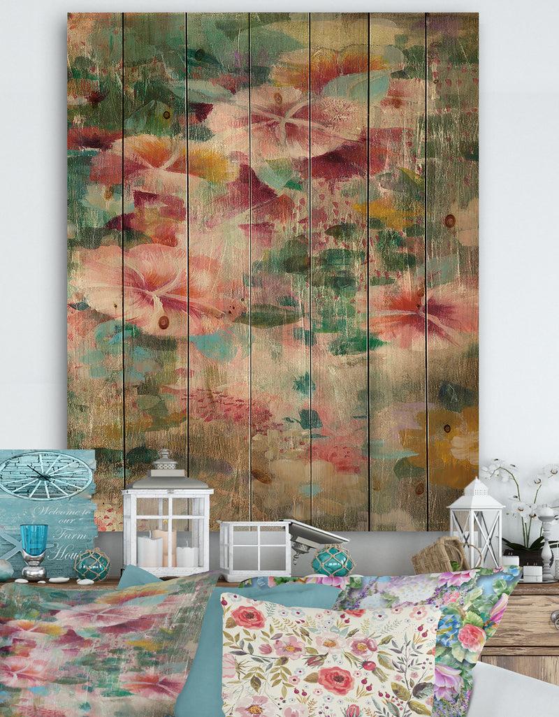 DesignQ Flower Shower III - Cabin & Lodge Print on Natural Pine Wood