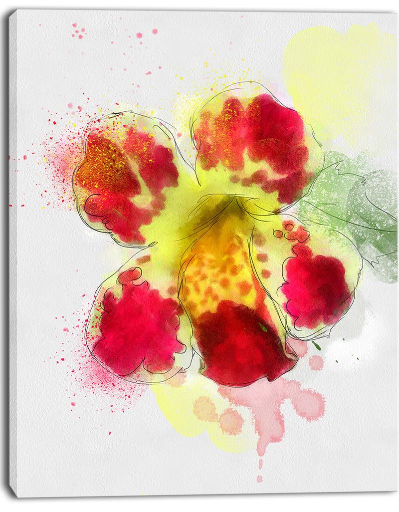 DesignQ Flower Watercolor With Color Splashes - Floral Canvas Artwork Print