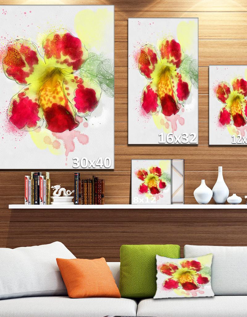 DesignQ Flower Watercolor With Color Splashes - Floral Canvas Artwork Print