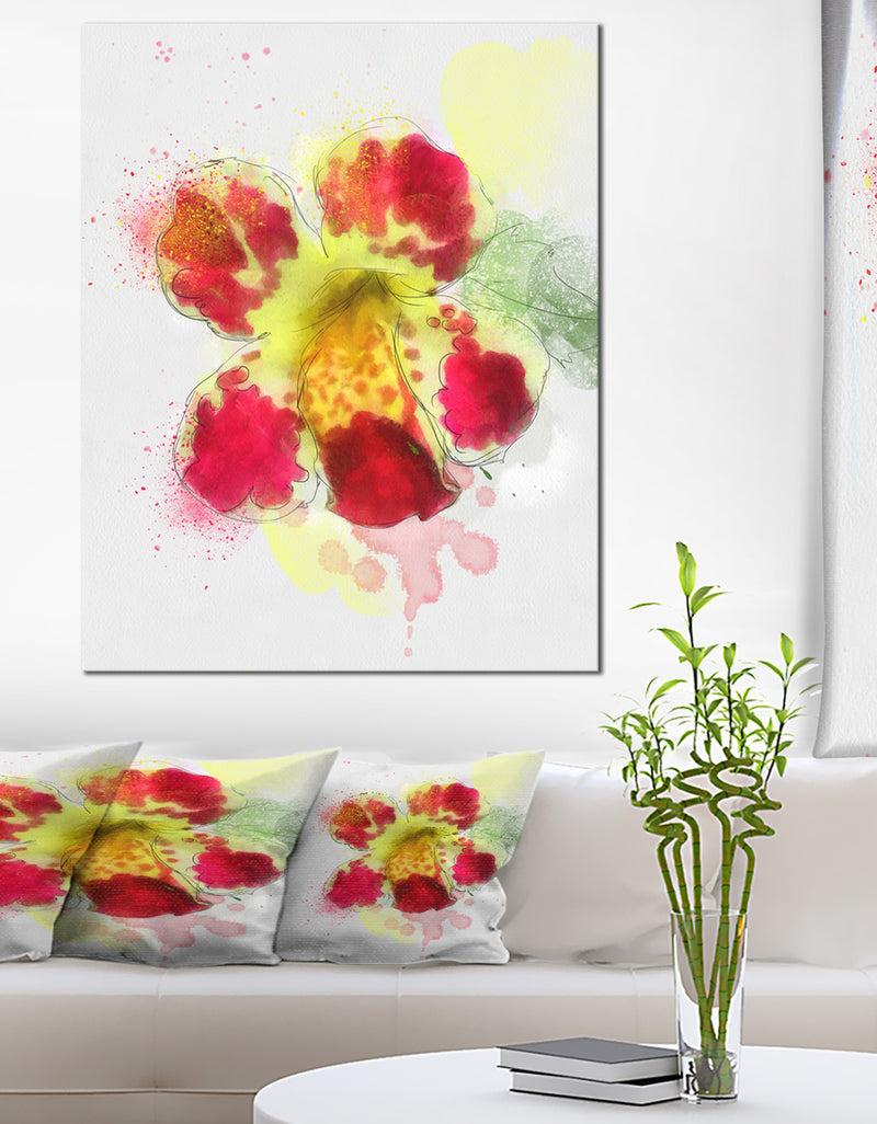 DesignQ Flower Watercolor with Color Splashes - Floral Canvas Artwork Print