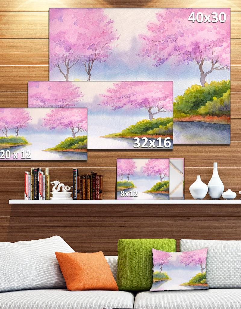 DesignQ Flowering Trees Over River - Landscape Canvas Print