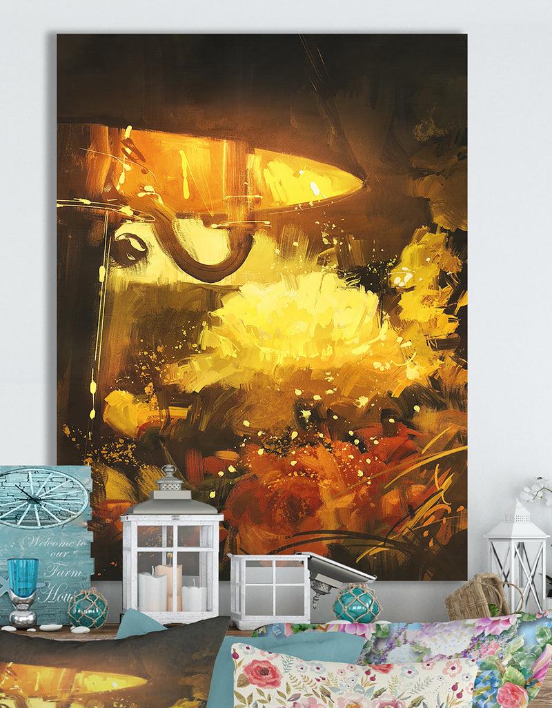 DesignQ Flowers and lamp glowing orange - Cottage Canvas Wall Art