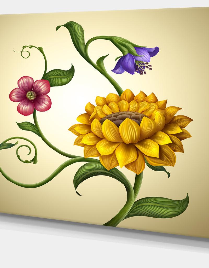 DesignQ Flowers And Leaves Illustration - Modern Floral Large Canvas Art