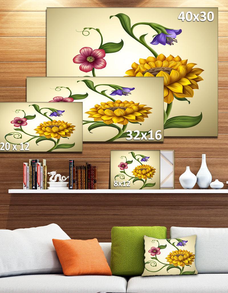 DesignQ Flowers And Leaves Illustration - Modern Floral Large Canvas Art