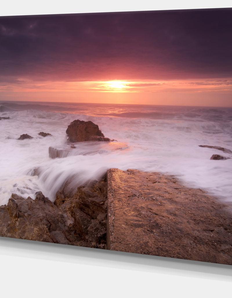 DesignQ Flowing Waves At Cable Shallow Coast - Contemporary Seascape Art Canvas