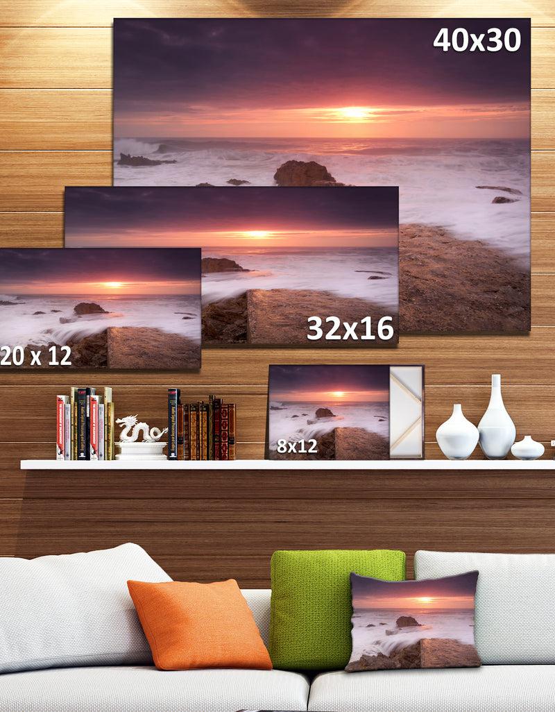 DesignQ Flowing Waves At Cable Shallow Coast - Contemporary Seascape Art Canvas