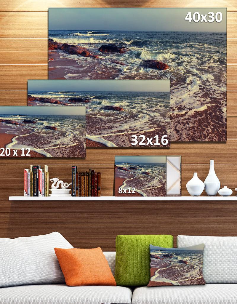 DesignQ Foaming Waves Kissing Wide Beach - Large Seashore Canvas Print