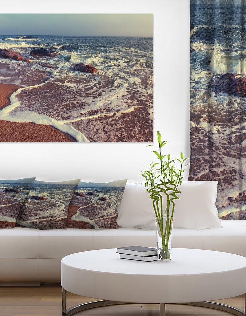 DesignQ Foaming Waves Kissing Wide Beach - Large Seashore Canvas Print